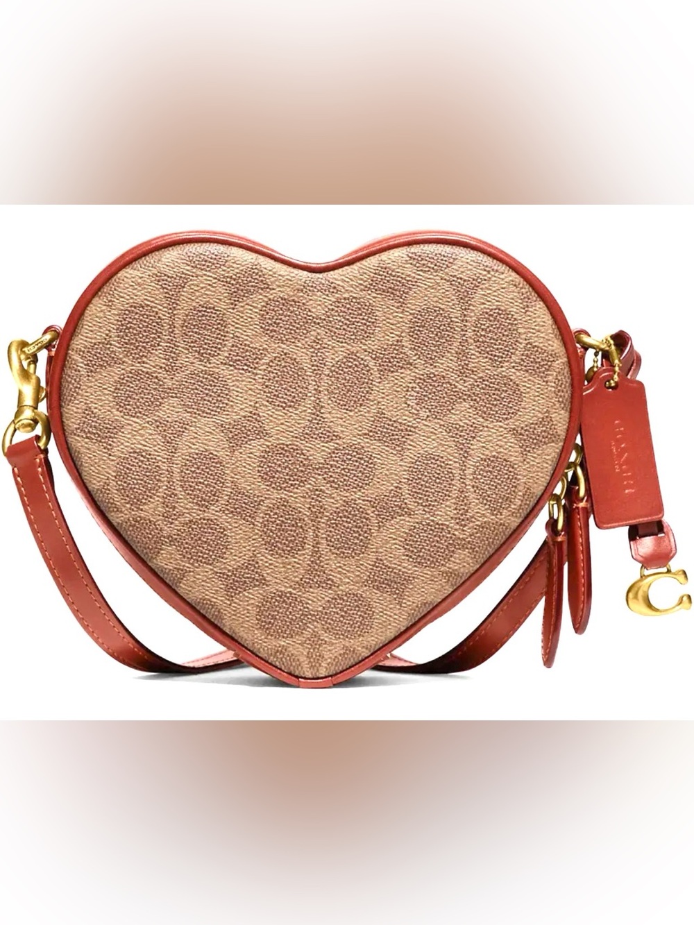 Coach Signature Heart Crossbody/Brass/Tan-Rust